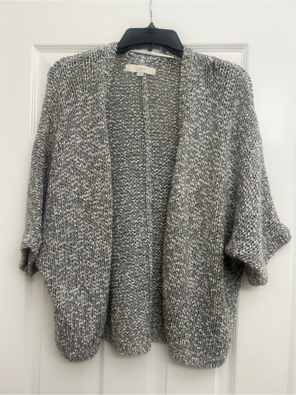 LOFT Gray Marled Chunky Open Cardigan
